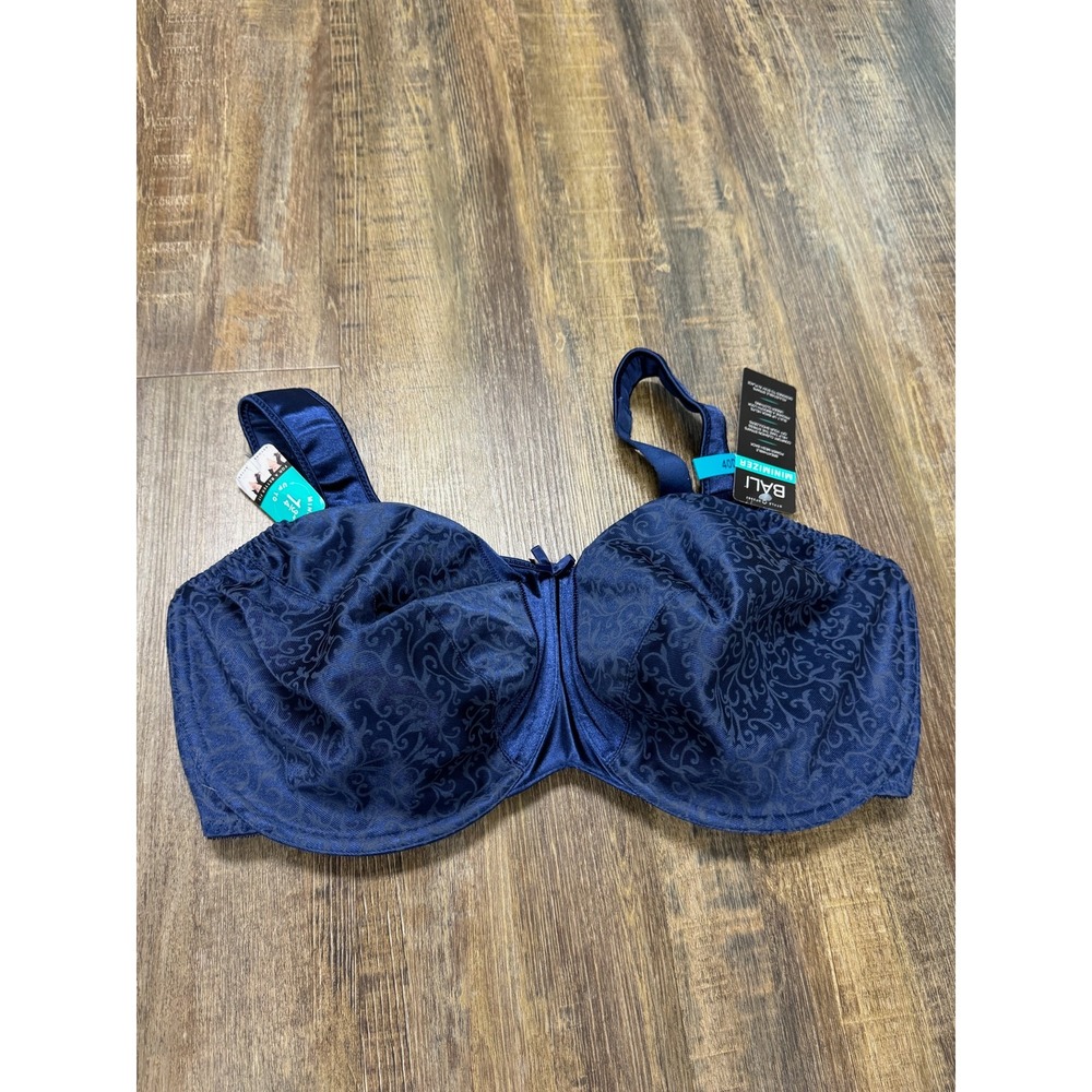 Bali Satin Tracings Minimizer Bra 40DDD Navy Blue Jacquard Underwire DF3562 NEW